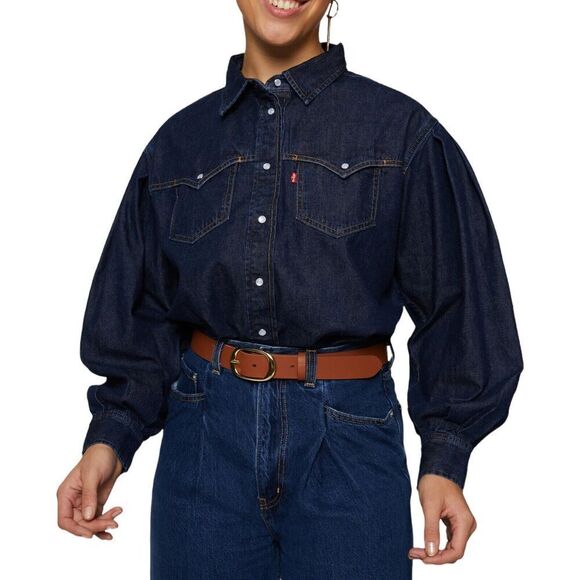 Levis Shirt WMNS XL Payton Western Denim Pearl Snap Rodeo Cowboy Jean Ranch‎ LS - Picture 1 of 11
